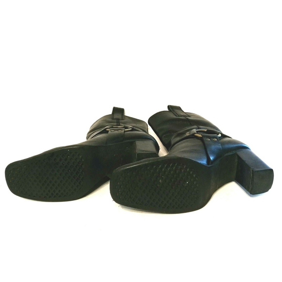 Whats What Harness Biker Boot Women's Black 6.5 Leather Brass Pull On Square Toe - Picture 6 of 12